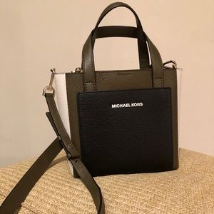 Olive, Black, and White Michael Kors Bag